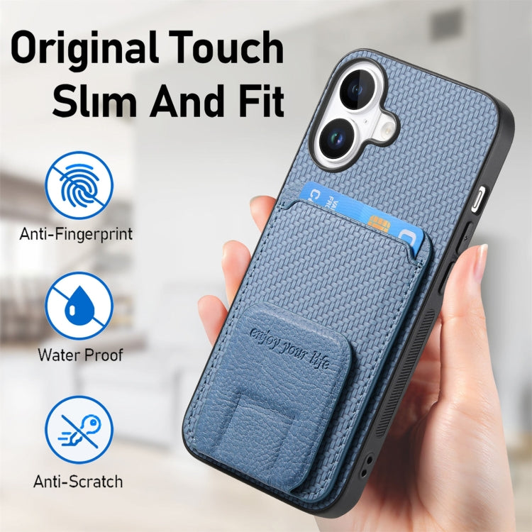 Carbon Fiber Card Bag Fold Stand Phone Case, For iPhone 15, For iPhone 14 Plus, For iPhone 14, For iPhone 14 Pro