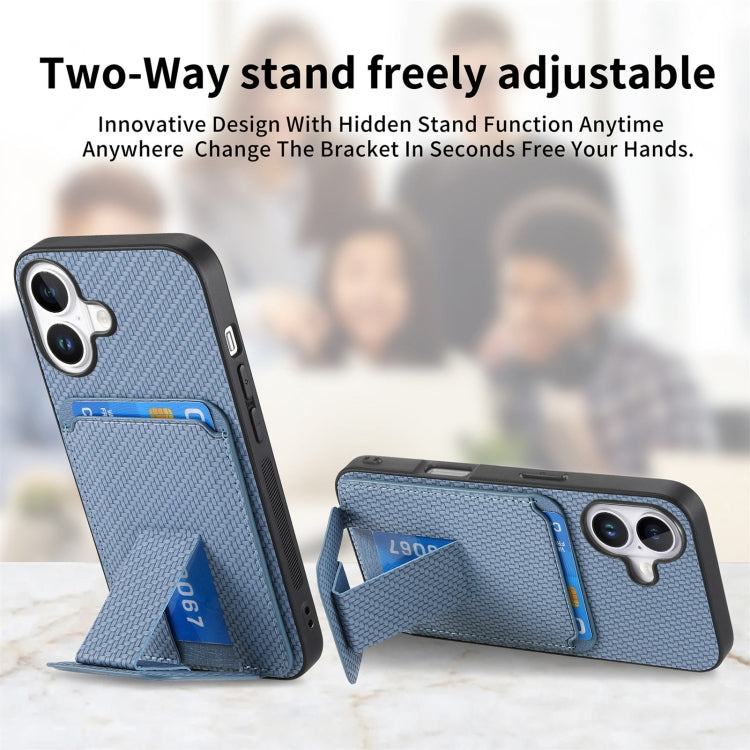 Carbon Fiber Card Bag Fold Stand Phone Case, For iPhone 15, For iPhone 14 Plus, For iPhone 14, For iPhone 14 Pro