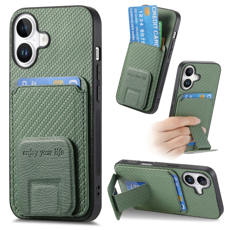 Carbon Fiber Card Bag Fold Stand Phone Case, For iPhone 15, For iPhone 14 Plus, For iPhone 14, For iPhone 14 Pro