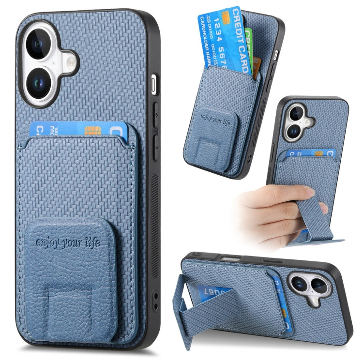 Carbon Fiber Card Bag Fold Stand Phone Case, For iPhone 16, For iPhone 15 Pro Max, For iPhone 15 Pro, For iPhone 15 Plus