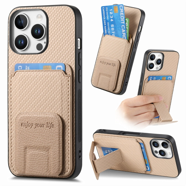 Carbon Fiber Card Bag Fold Stand Phone Case, For iPhone 16, For iPhone 15 Pro Max, For iPhone 15 Pro, For iPhone 15 Plus