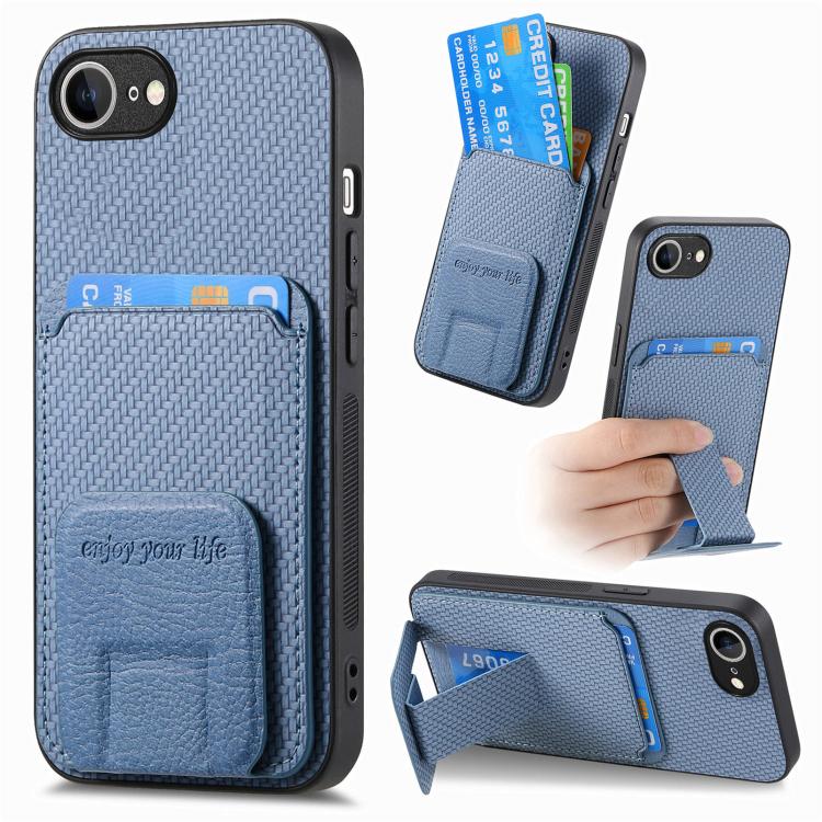 Carbon Fiber Card Bag Fold Stand Phone Case, For iPhone 16e, For iPhone 16 Pro Max, For iPhone 16 Pro, For iPhone 16 Plus