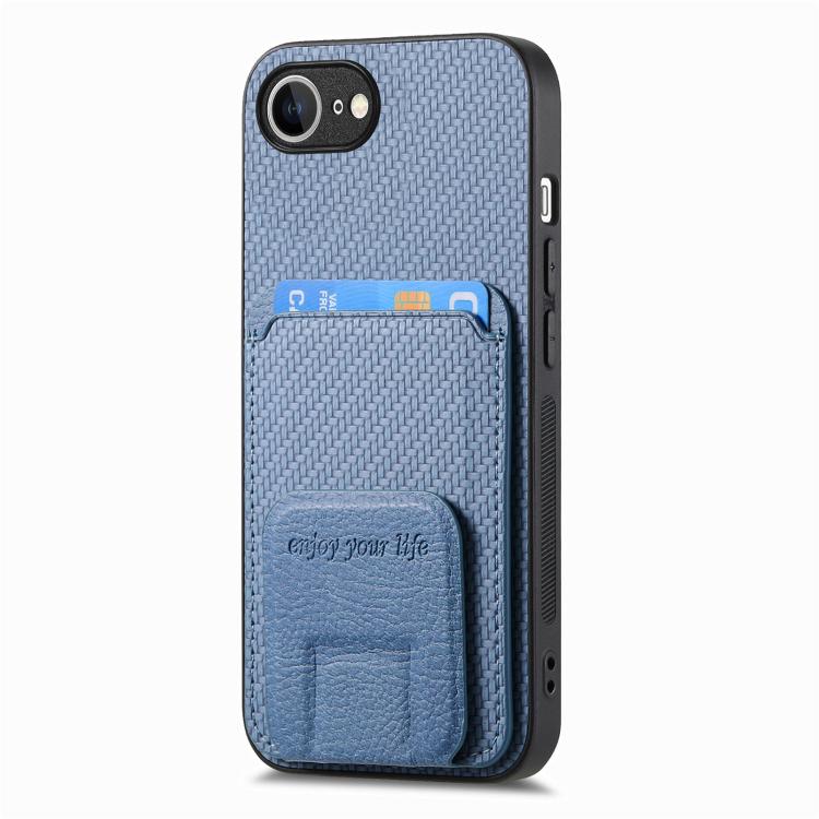 Carbon Fiber Card Bag Fold Stand Phone Case, For iPhone 16e, For iPhone 16 Pro Max, For iPhone 16 Pro, For iPhone 16 Plus