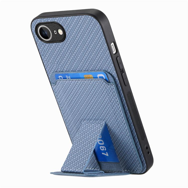 Carbon Fiber Card Bag Fold Stand Phone Case, For iPhone 16e, For iPhone 16 Pro Max, For iPhone 16 Pro, For iPhone 16 Plus