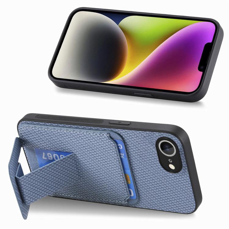Carbon Fiber Card Bag Fold Stand Phone Case, For iPhone 16e, For iPhone 16 Pro Max, For iPhone 16 Pro, For iPhone 16 Plus