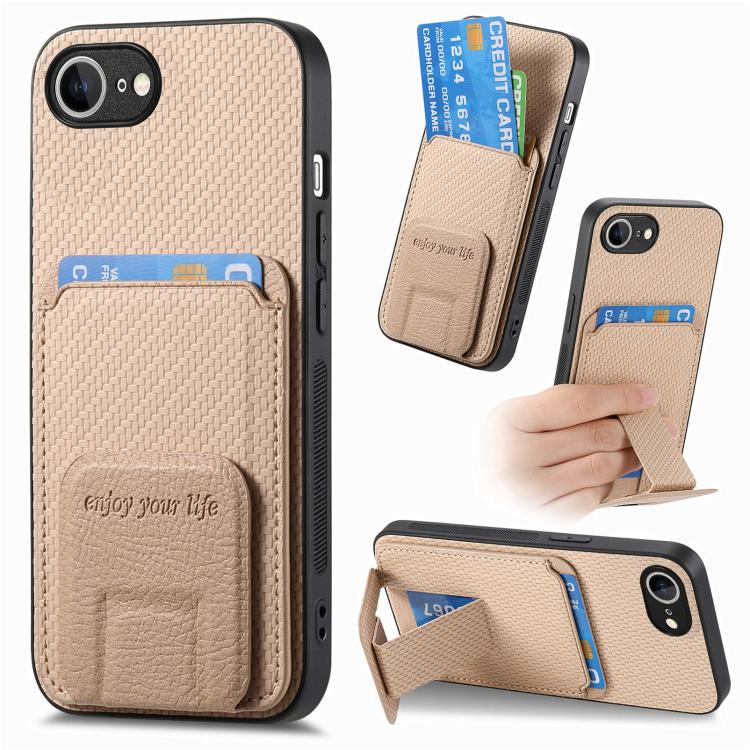 Carbon Fiber Card Bag Fold Stand Phone Case, For iPhone 16e, For iPhone 16 Pro Max, For iPhone 16 Pro, For iPhone 16 Plus
