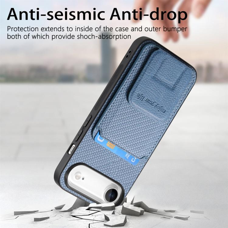 Carbon Fiber Card Bag Fold Stand Phone Case, For iPhone 16, For iPhone 15 Pro Max, For iPhone 15 Pro, For iPhone 15 Plus