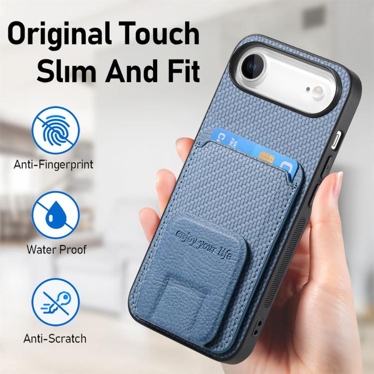 Carbon Fiber Card Bag Fold Stand Phone Case, For iPhone 16, For iPhone 15 Pro Max, For iPhone 15 Pro, For iPhone 15 Plus