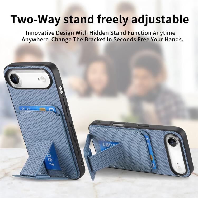Carbon Fiber Card Bag Fold Stand Phone Case, For iPhone 16, For iPhone 15 Pro Max, For iPhone 15 Pro, For iPhone 15 Plus
