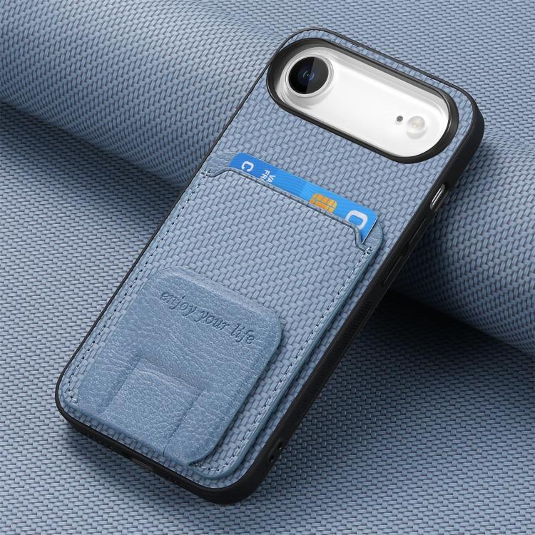 Carbon Fiber Card Bag Fold Stand Phone Case, For iPhone 16, For iPhone 15 Pro Max, For iPhone 15 Pro, For iPhone 15 Plus