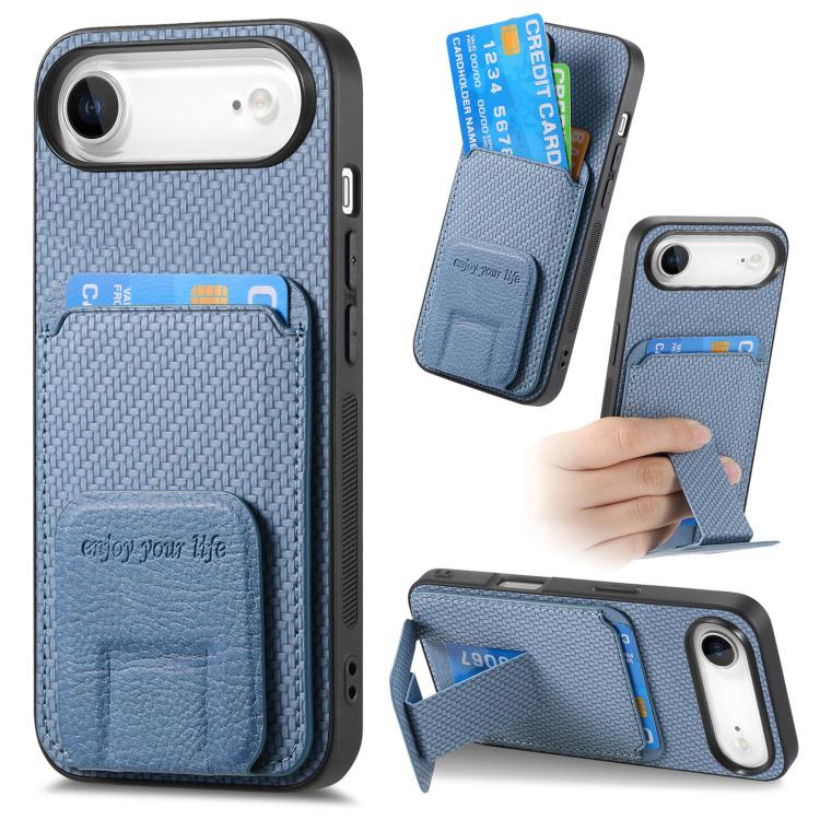 Carbon Fiber Card Bag Fold Stand Phone Case, For iPhone 16, For iPhone 15 Pro Max, For iPhone 15 Pro, For iPhone 15 Plus
