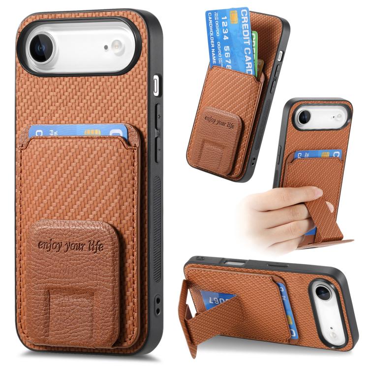 Carbon Fiber Card Bag Fold Stand Phone Case, For iPhone 16, For iPhone 15 Pro Max, For iPhone 15 Pro, For iPhone 15 Plus