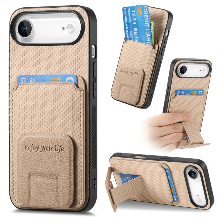 Carbon Fiber Card Bag Fold Stand Phone Case, For iPhone 16, For iPhone 15 Pro Max, For iPhone 15 Pro, For iPhone 15 Plus