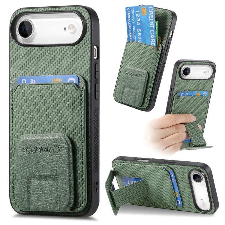 Carbon Fiber Card Bag Fold Stand Phone Case, For iPhone 16, For iPhone 15 Pro Max, For iPhone 15 Pro, For iPhone 15 Plus
