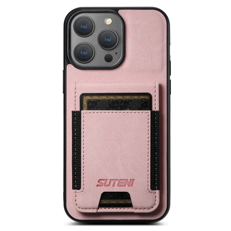 Suteni H03 Litchi Leather Card Bag Stand Back Phone Case, For iPhone 16, For iPhone 15 Pro Max, For iPhone 15 Pro, For iPhone 15 Plus