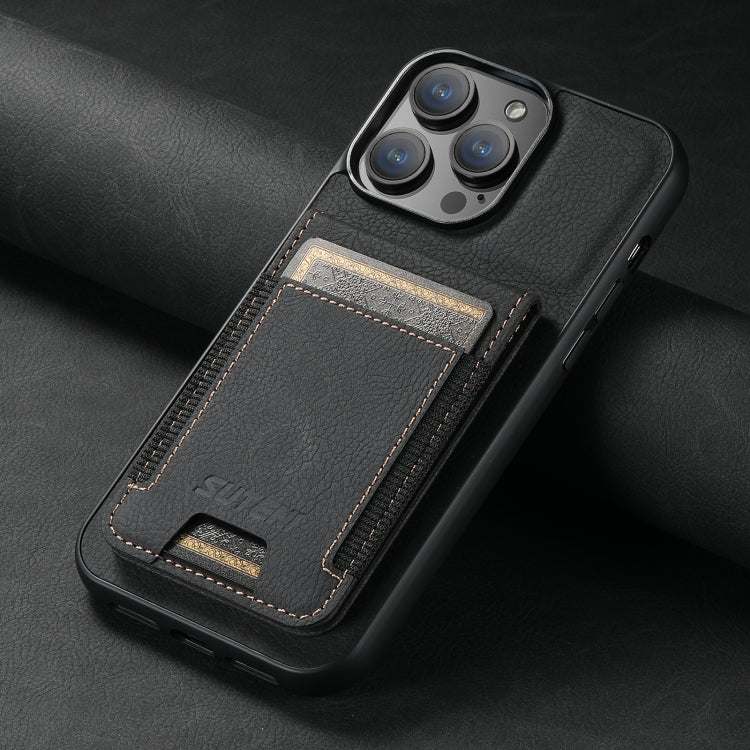 Suteni H03 Litchi Leather Card Bag Stand Back Phone Case, For iPhone 12 / 12 Pro