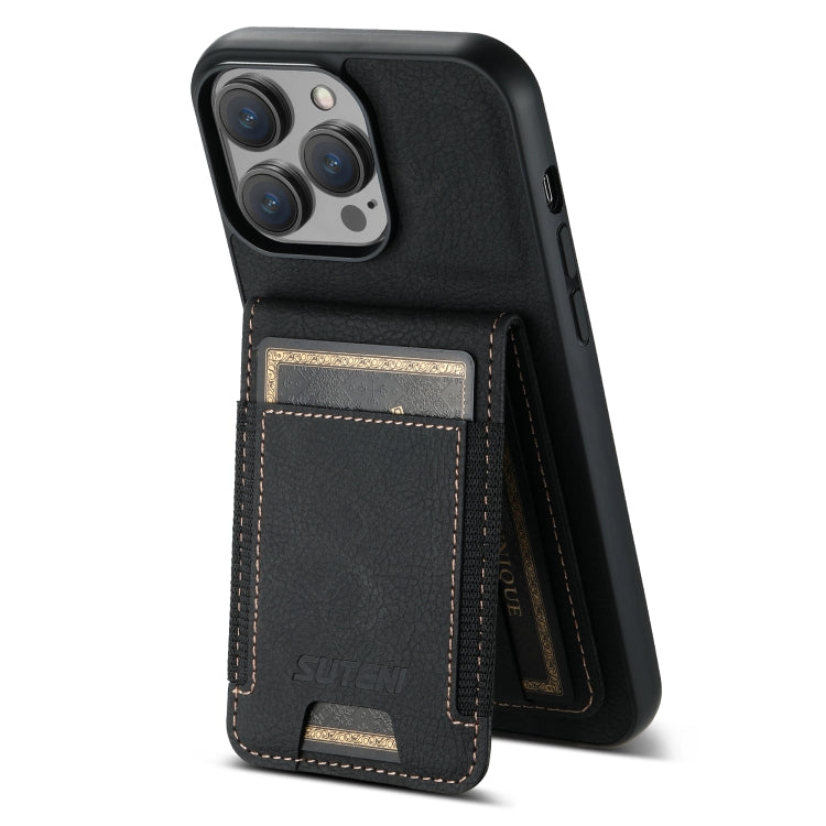Suteni H03 Litchi Leather Card Bag Stand Back Phone Case, For iPhone 12 / 12 Pro