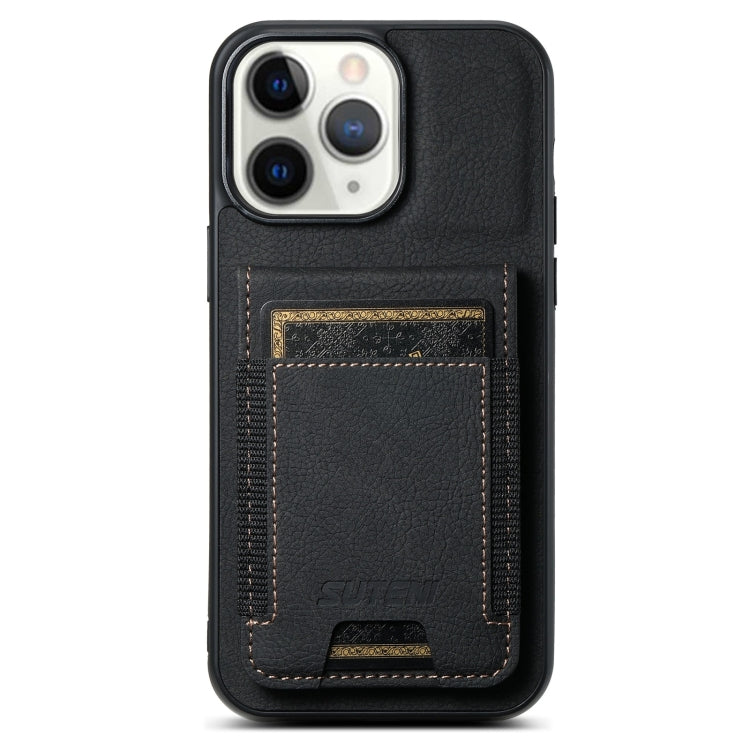 Suteni H03 Litchi Leather Card Bag Stand Back Phone Case, For iPhone 12 / 12 Pro