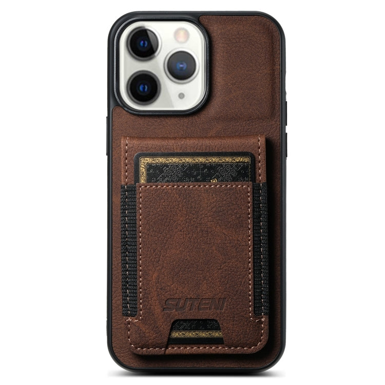 Suteni H03 Litchi Leather Card Bag Stand Back Phone Case, For iPhone 12 / 12 Pro