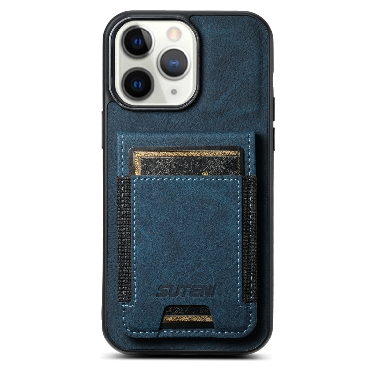 Suteni H03 Litchi Leather Card Bag Stand Back Phone Case, For iPhone 12 / 12 Pro