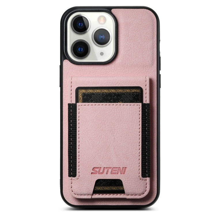 Suteni H03 Litchi Leather Card Bag Stand Back Phone Case, For iPhone 12 / 12 Pro