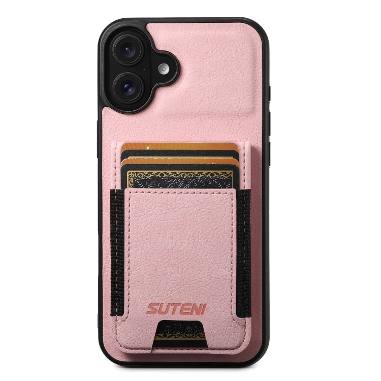 Suteni H03 Litchi Leather Card Bag Stand Back Phone Case, For iPhone 16e, For iPhone 16 Pro Max, For iPhone 16 Pro, For iPhone 16 Plus
