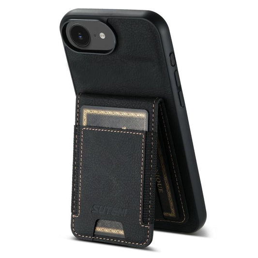 Suteni H03 Litchi Leather Card Bag Stand Back Phone Case, For iPhone 16e, For iPhone 16 Pro Max, For iPhone 16 Pro, For iPhone 16 Plus