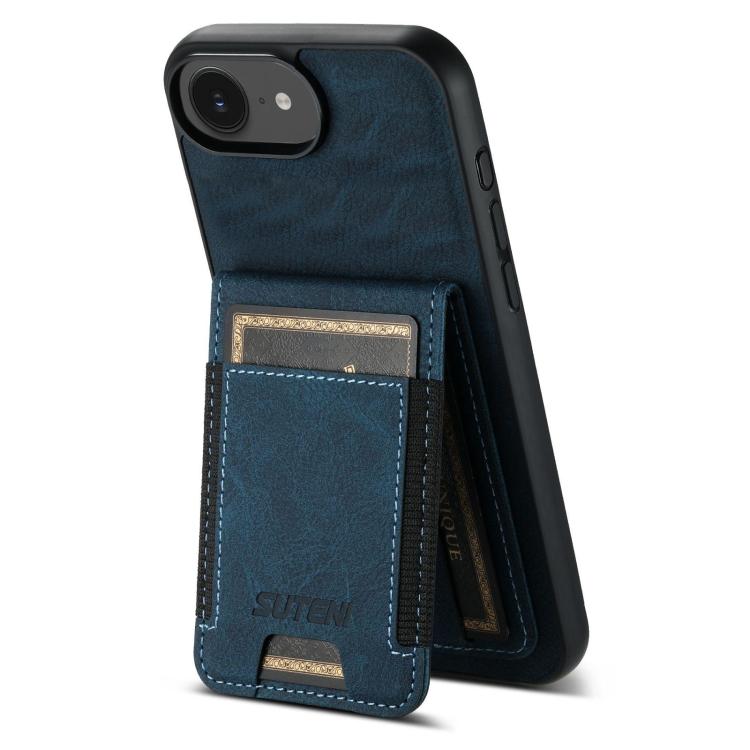 Suteni H03 Litchi Leather Card Bag Stand Back Phone Case, For iPhone 16e, For iPhone 16 Pro Max, For iPhone 16 Pro, For iPhone 16 Plus