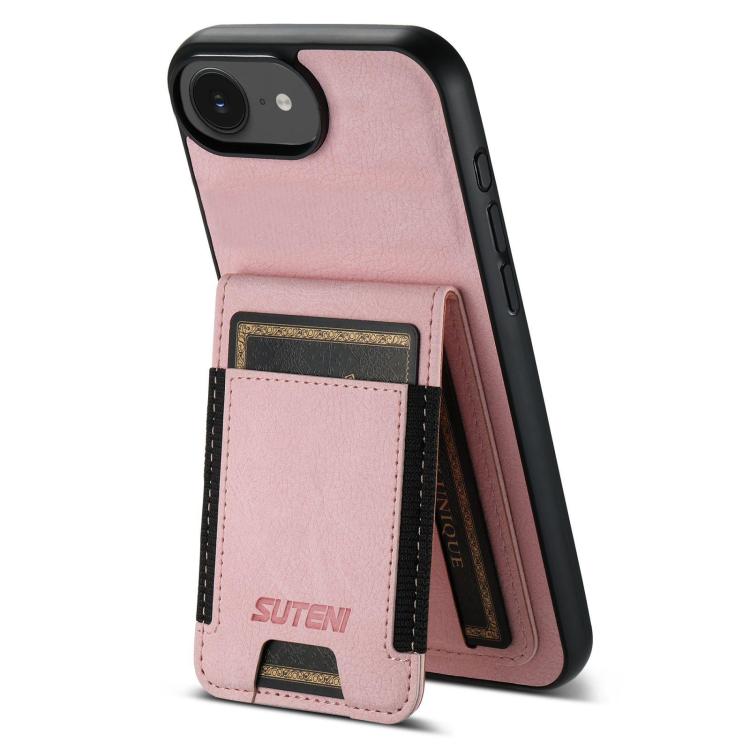 Suteni H03 Litchi Leather Card Bag Stand Back Phone Case, For iPhone 16e, For iPhone 16 Pro Max, For iPhone 16 Pro, For iPhone 16 Plus