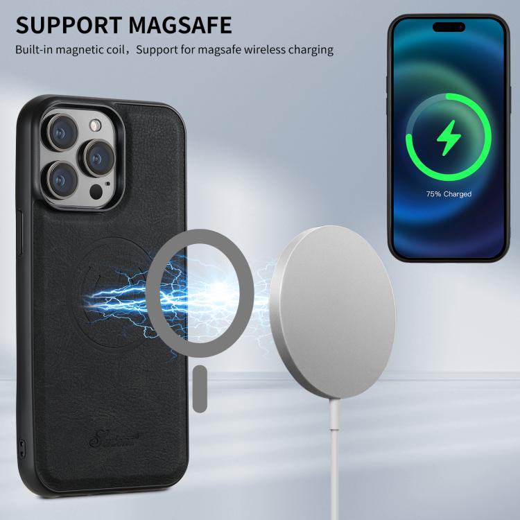 Suteni H17 Litchi Texture Leather MagSafe Detachable Wallet Phone Case, For iPhone 15, For iPhone 14 Plus, For iPhone 14, For iPhone 14 Pro, For iPhone 14 Pro Max, For iPhone 13 Pro Max