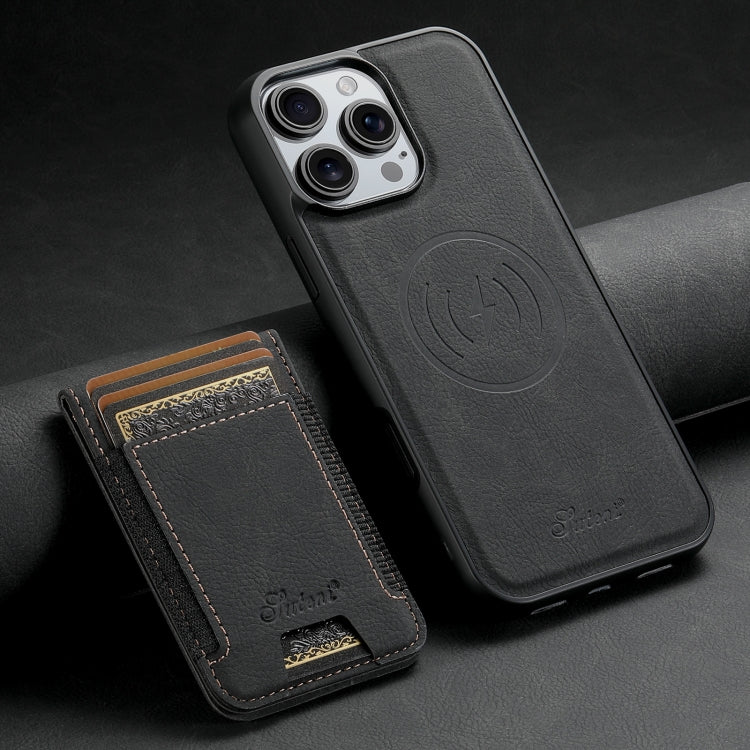 Suteni H17 Litchi Texture Leather MagSafe Detachable Wallet Phone Case, For iPhone 16 Pro, For iPhone 16 Plus, For iPhone 16, For iPhone 15 Pro Max, For iPhone 15 Pro, For iPhone 15 Plus