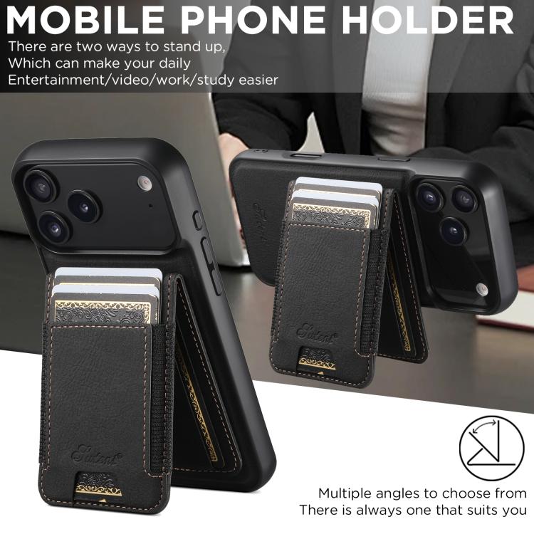 Suteni H17 Litchi Texture Leather MagSafe Detachable Wallet Phone Case, For iPhone 16 Pro, For iPhone 16 Plus, For iPhone 16, For iPhone 15 Pro Max, For iPhone 15 Pro, For iPhone 15 Plus