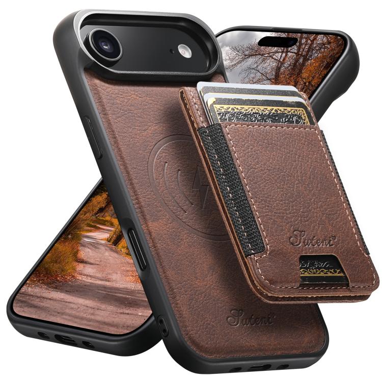 Suteni H17 Litchi Texture Leather MagSafe Detachable Wallet Phone Case, For iPhone 16 Pro, For iPhone 16 Plus, For iPhone 16, For iPhone 15 Pro Max, For iPhone 15 Pro, For iPhone 15 Plus