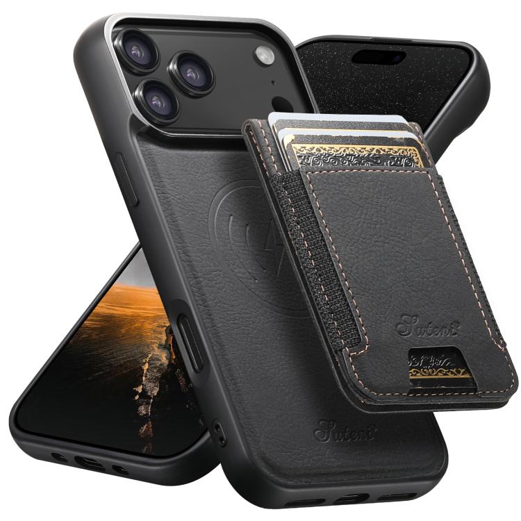 Suteni H17 Litchi Texture Leather MagSafe Detachable Wallet Phone Case, For iPhone 17e / 16e, For iPhone 17 Pro Max, For iPhone 17 Pro, For iPhone 17, For iPhone Air, For iPhone 16 Pro Max