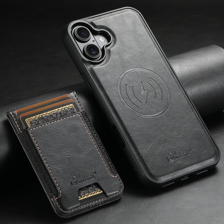 Suteni H17 Oil Eax Leather MagSafe Detachable Wallet Phone Case, For iPhone 16, For iPhone 15 Pro Max, For iPhone 15 Pro, For iPhone 15 Plus