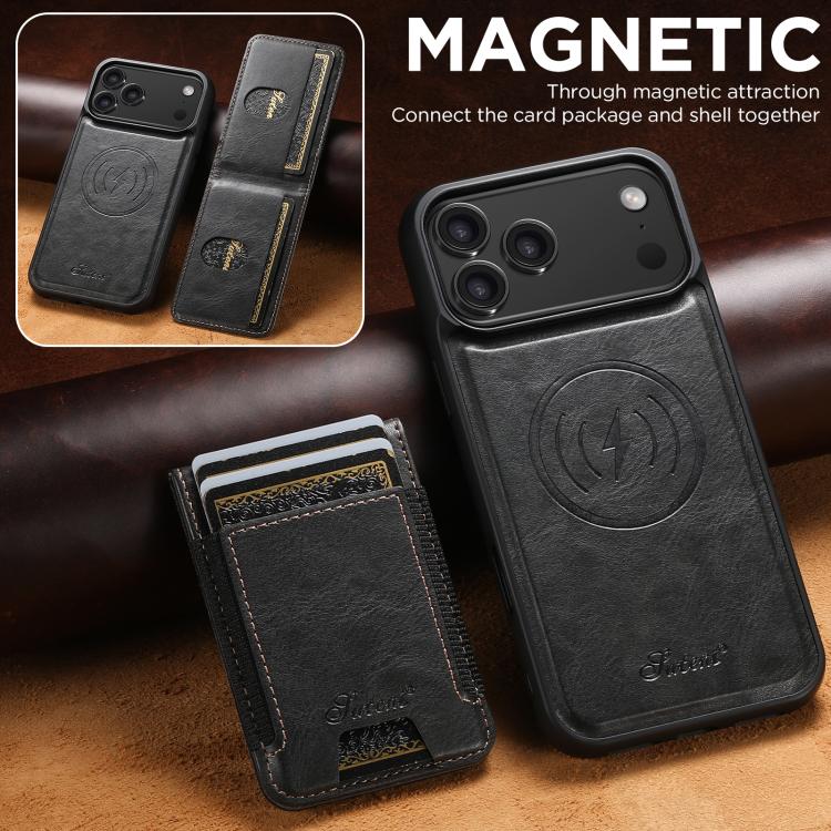 Suteni H17 Oil Eax Leather MagSafe Detachable Wallet Phone Case, For iPhone 16e, For iPhone 16 Pro Max, For iPhone 16 Pro, For iPhone 16 Plus