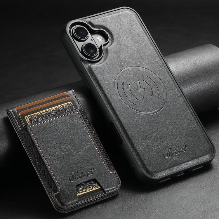 Suteni H17 Oil Eax Leather MagSafe Detachable Wallet Phone Case, For iPhone 16e, For iPhone 16 Pro Max, For iPhone 16 Pro, For iPhone 16 Plus