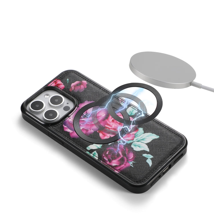 Flower Multi-functional Crossbody Zipper Wallet MagSafe Leather Phone Case, For iPhone 15 Pro Max, For iPhone 15 Pro, For iPhone 15 Plus, For iPhone 15