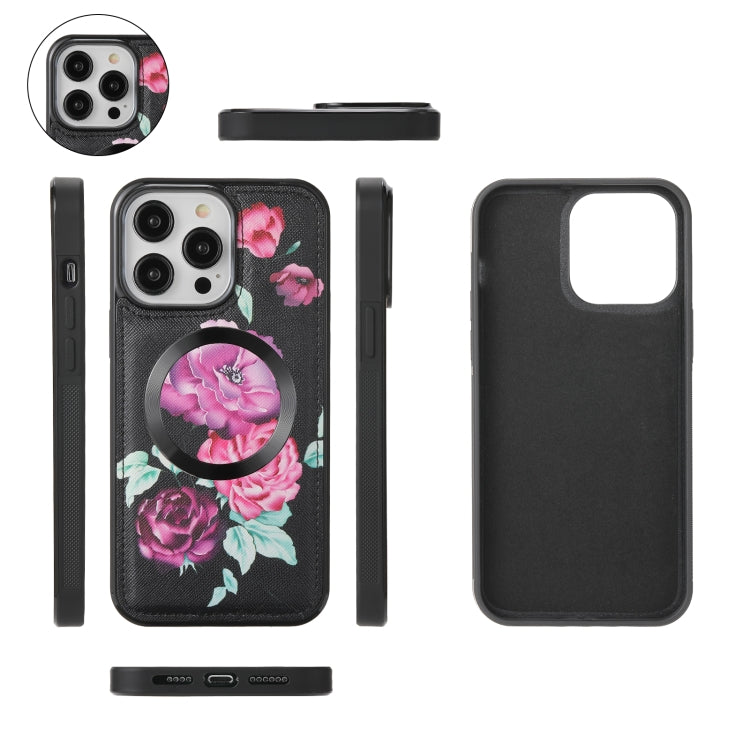 Flower Multi-functional Crossbody Zipper Wallet MagSafe Leather Phone Case, For iPhone 14 Plus, For iPhone 14, For iPhone 14 Pro, For iPhone 14 Pro Max