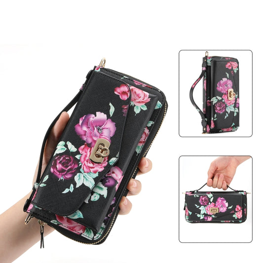 Flower Multi-functional Crossbody Zipper Wallet MagSafe Leather Phone Case, For iPhone 13 Pro Max, For iPhone 13 Pro, For iPhone 13, For iPhone 12