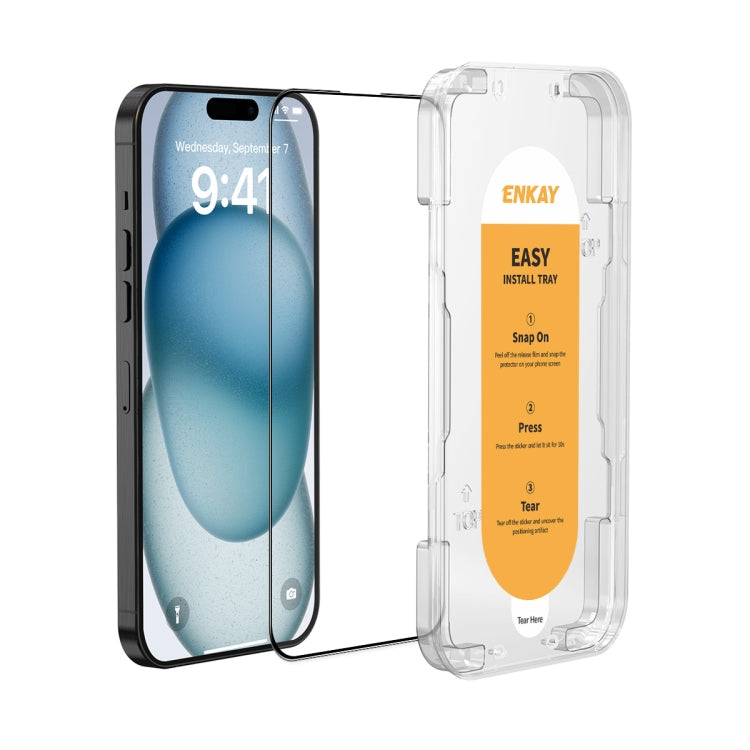 ENKAY Easy Install High Alumina Silicon Full Glass Film, For iPhone 14 / 16e / 13 / 13 Pro, For iPhone 16 Pro Max, For iPhone 16 Pro, For iPhone 16 Plus, For iPhone 15 Plus, For iPhone 16, For iPhone 15, For iPhone 15 Pro Max, For iPhone 15 Pro...