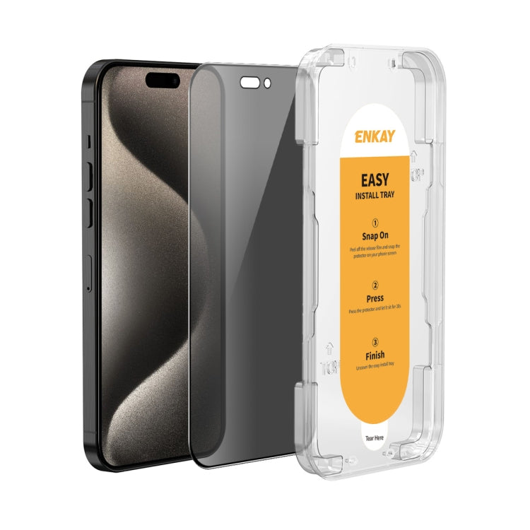 ENKAY Easy Install Anti-peeping Privacy Full Screen Tempered Glass Film, For iPhone 14 / 16e / 13 / 13 Pro, For iPhone 16 Pro Max, For iPhone 16 Pro, For iPhone 16 Plus, For iPhone 15 Plus, For iPhone 16, For iPhone 15, For iPhone 15 Pro Max           ...