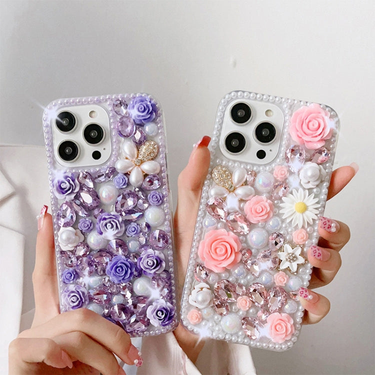 Rose Hand-set Diamond PC Phone Case, For iPhone 14 Pro Max, For iPhone 13 Pro Max, For iPhone 13 Pro, For iPhone 13, For iPhone 13 mini, For iPhone 12, For iPhone 12 Pro Max, For iPhone 12 Pro, For iPhone 12 mini, For iPhone 11 Pro Max, For iPhone 11...
