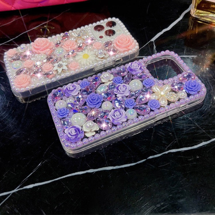 Rose Hand-set Diamond PC Phone Case, For iPhone 16e, For iPhone 16 Pro Max, For iPhone 16 Pro, For iPhone 16 Plus, For iPhone 16, For iPhone 15 Pro Max, For iPhone 15 Pro, For iPhone 15 Plus, For iPhone 15, For iPhone 14 Plus, For iPhone 14...