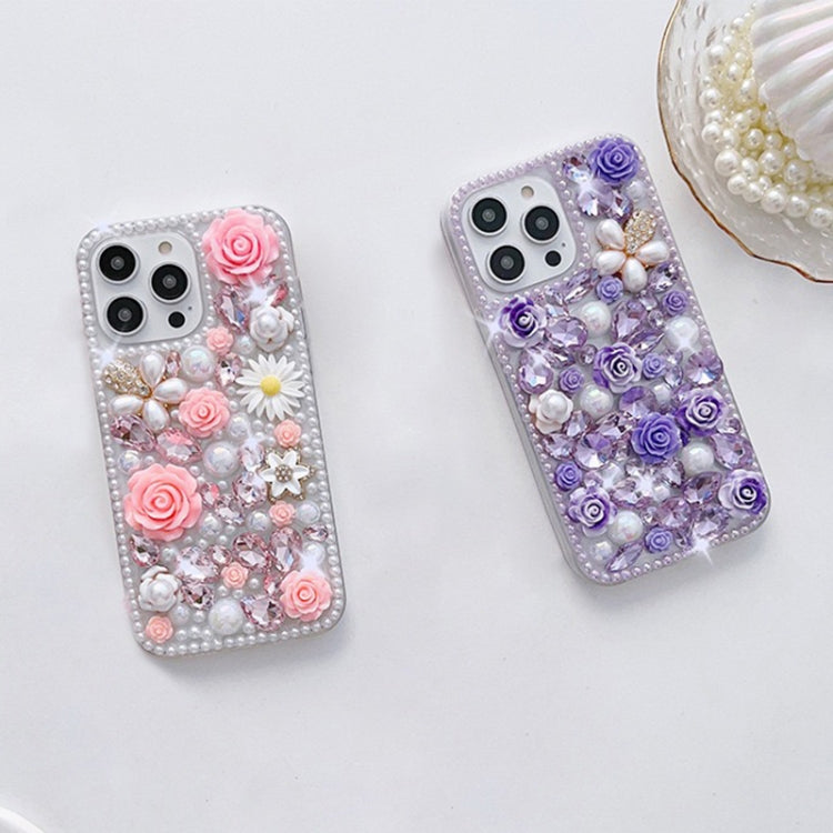 Rose Hand-set Diamond PC Phone Case, For iPhone 14 Pro Max, For iPhone 13 Pro Max, For iPhone 13 Pro, For iPhone 13, For iPhone 13 mini, For iPhone 12, For iPhone 12 Pro Max, For iPhone 12 Pro, For iPhone 12 mini, For iPhone 11 Pro Max, For iPhone 11...
