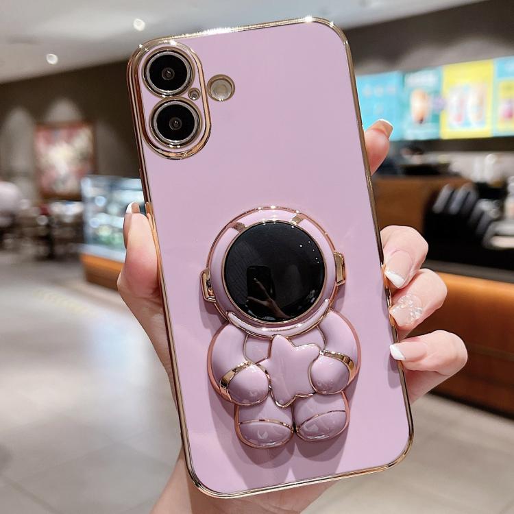 Embrace Stars Electroplating Astronaut Holder Phone Case, For iPhone 16 Pro Max, For iPhone 16 Pro, For iPhone 16 Plus, For iPhone 16