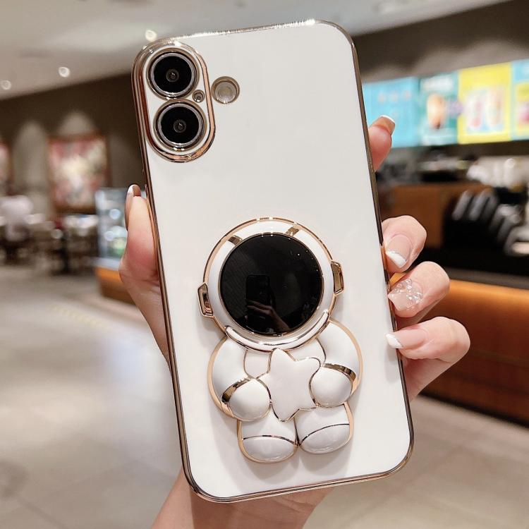 Embrace Stars Electroplating Astronaut Holder Phone Case, For iPhone 16 Pro Max, For iPhone 16 Pro, For iPhone 16 Plus, For iPhone 16