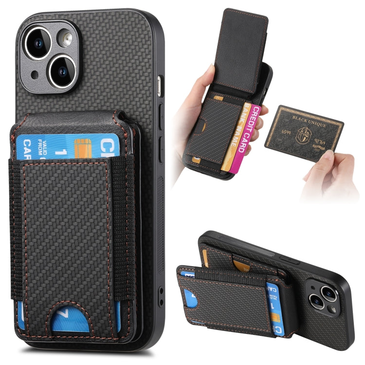 Carbon Fiber Vertical Flip Wallet Stand Phone Case, For iPhone 15, For iPhone 14 Plus, For iPhone 14, For iPhone 14 Pro