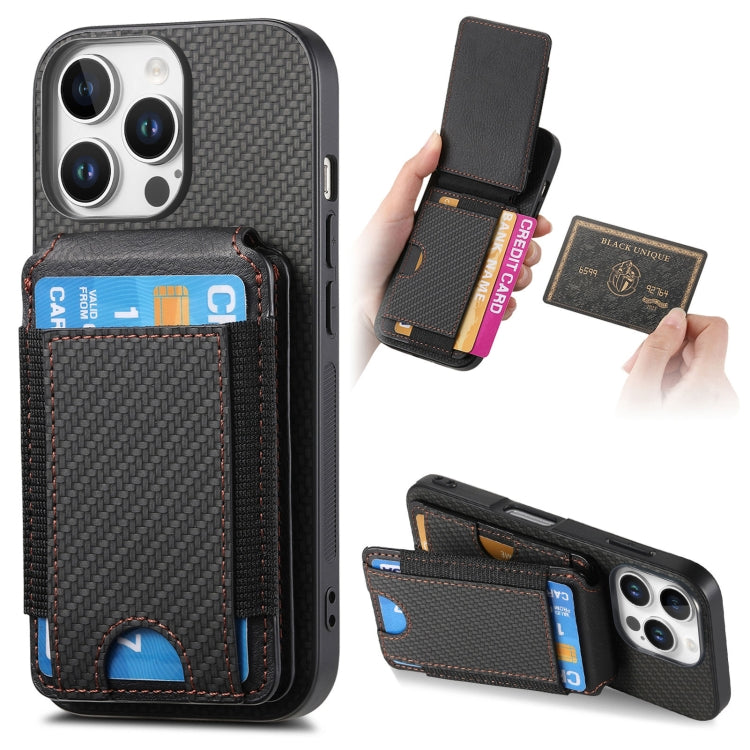 Carbon Fiber Vertical Flip Wallet Stand Phone Case, For iPhone 16, For iPhone 15 Pro Max, For iPhone 15 Pro, For iPhone 15 Plus