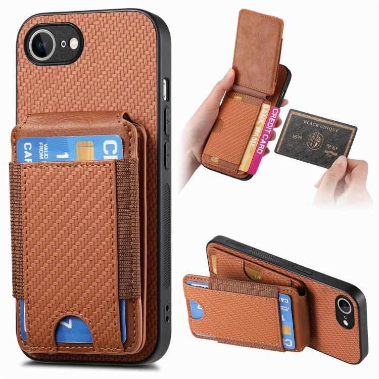 Carbon Fiber Vertical Flip Wallet Stand Phone Case, For iPhone 16e, For iPhone 16 Pro Max, For iPhone 16 Pro, For iPhone 16 Plus